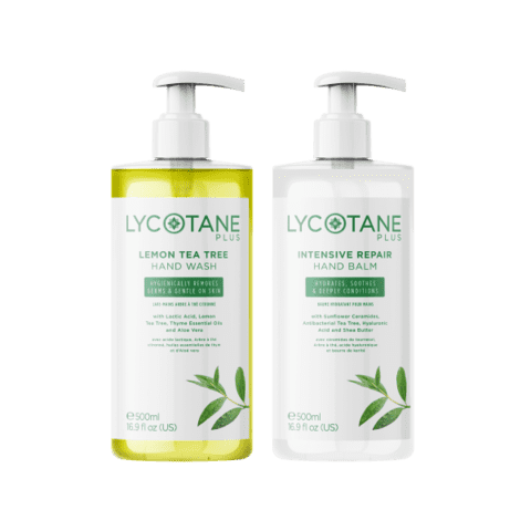 Lycotane Plus Lemon Tea Tree Hand Wash, Size 500ml & LYCOTANE Plus Intensive Repair Hand Balm Size 500ml Vegan | Cruelty Free | Gluten Free