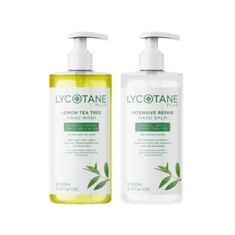 Lycotane  Plus Lemon Tea Tree Hand Wash, Size 500ml & LYCOTANE Plus Intensive Repair Hand Balm Size 500ml   Vegan | Cruelty Free | Gluten Free